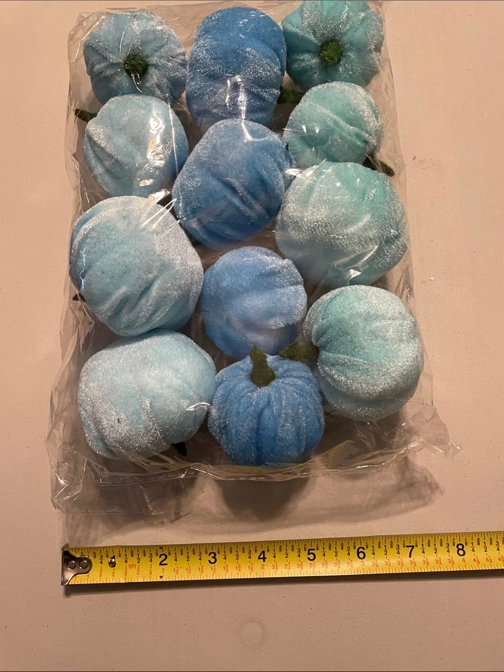 Blue Velvet Decorative Pumpkin Set for Home Party Supplies 12ct New